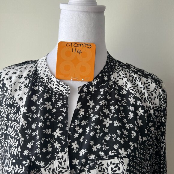 🖤Calvin Klein Women's XL Patchwork Print -button down Relaxed Shirt black White - Picture 13 of 13